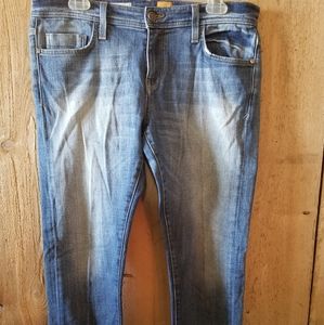 ANTHRO PILCRO & the LETTERPRESS Cropped Raw Hem Jeans in Medium Blue Size 29 EUC